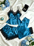 Women's Contrast Lace Letter Print Pajamas Set