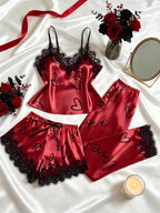 Women's Contrast Lace Letter Print Pajamas Set