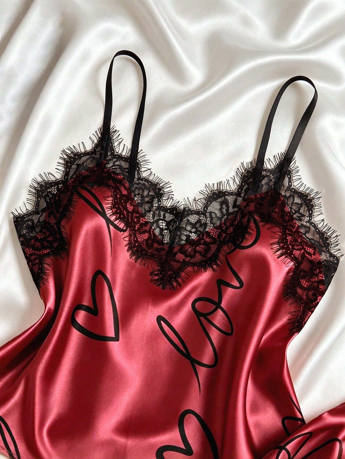 Women's Contrast Lace Letter Print Pajamas Set