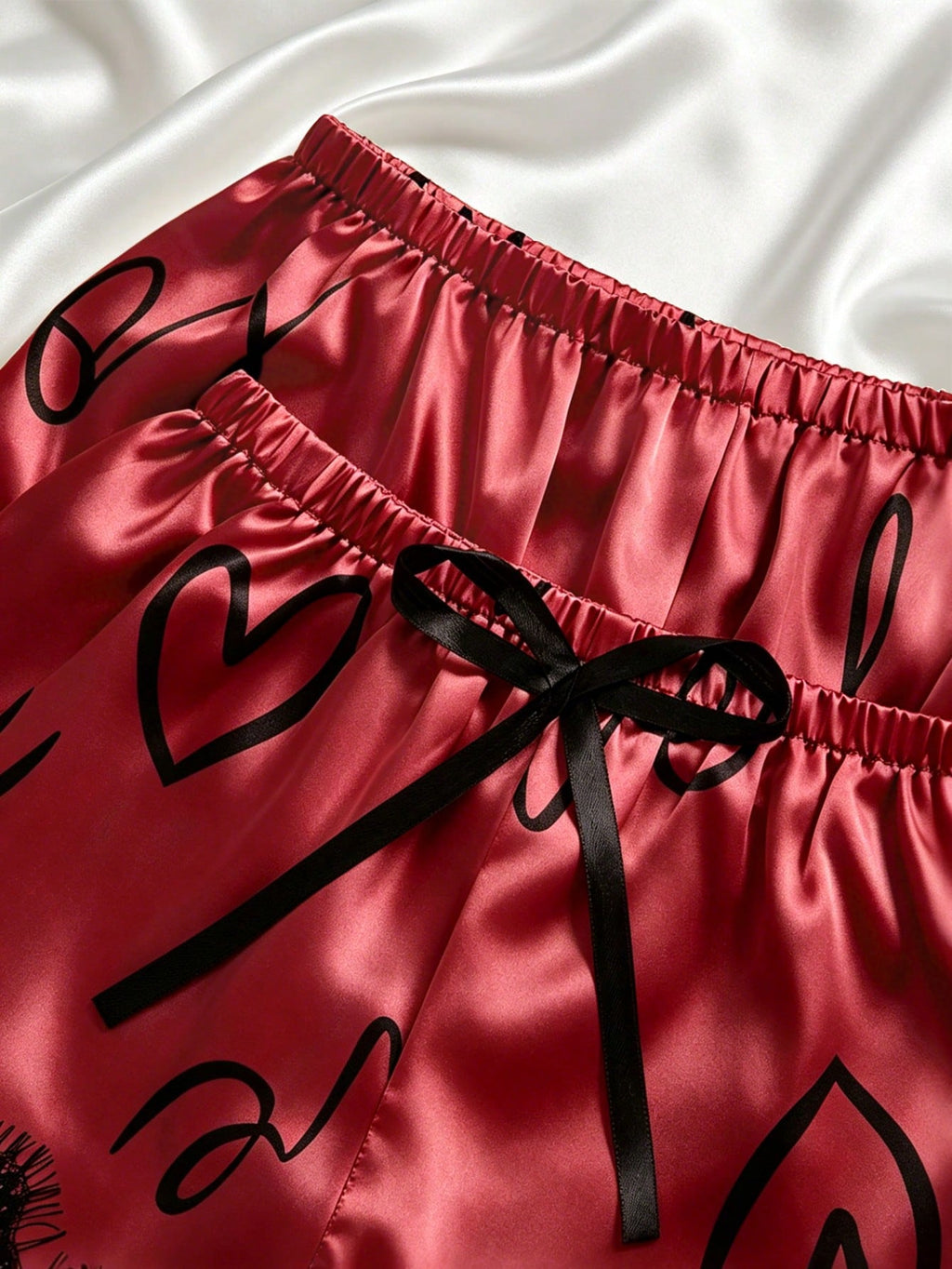 Women's Contrast Lace Letter Print Pajamas Set