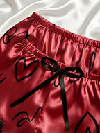 Women's Contrast Lace Letter Print Pajamas Set