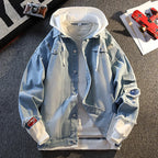 Casual Vacation Two-piece Denim Jacket Men's Button Hooded Cardigan Top image 1