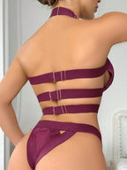 Women's 4pack Solid Cut Out Garter Lingerie Set With 1pair Leg Ring