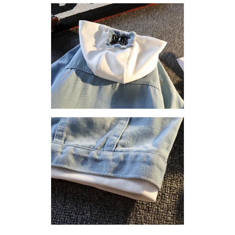 Casual Vacation Two-piece Denim Jacket Men's Button Hooded Cardigan Top image 6