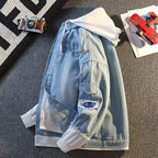 Casual Vacation Two-piece Denim Jacket Men's Button Hooded Cardigan Top image 3