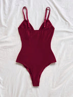 Women's Vacation Knit V-Neck Fishbone Waist Bodysuit