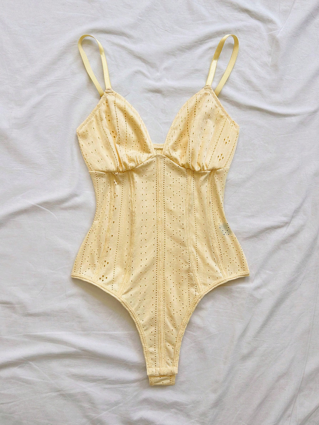 Women's Vacation Knit V-Neck Fishbone Waist Bodysuit