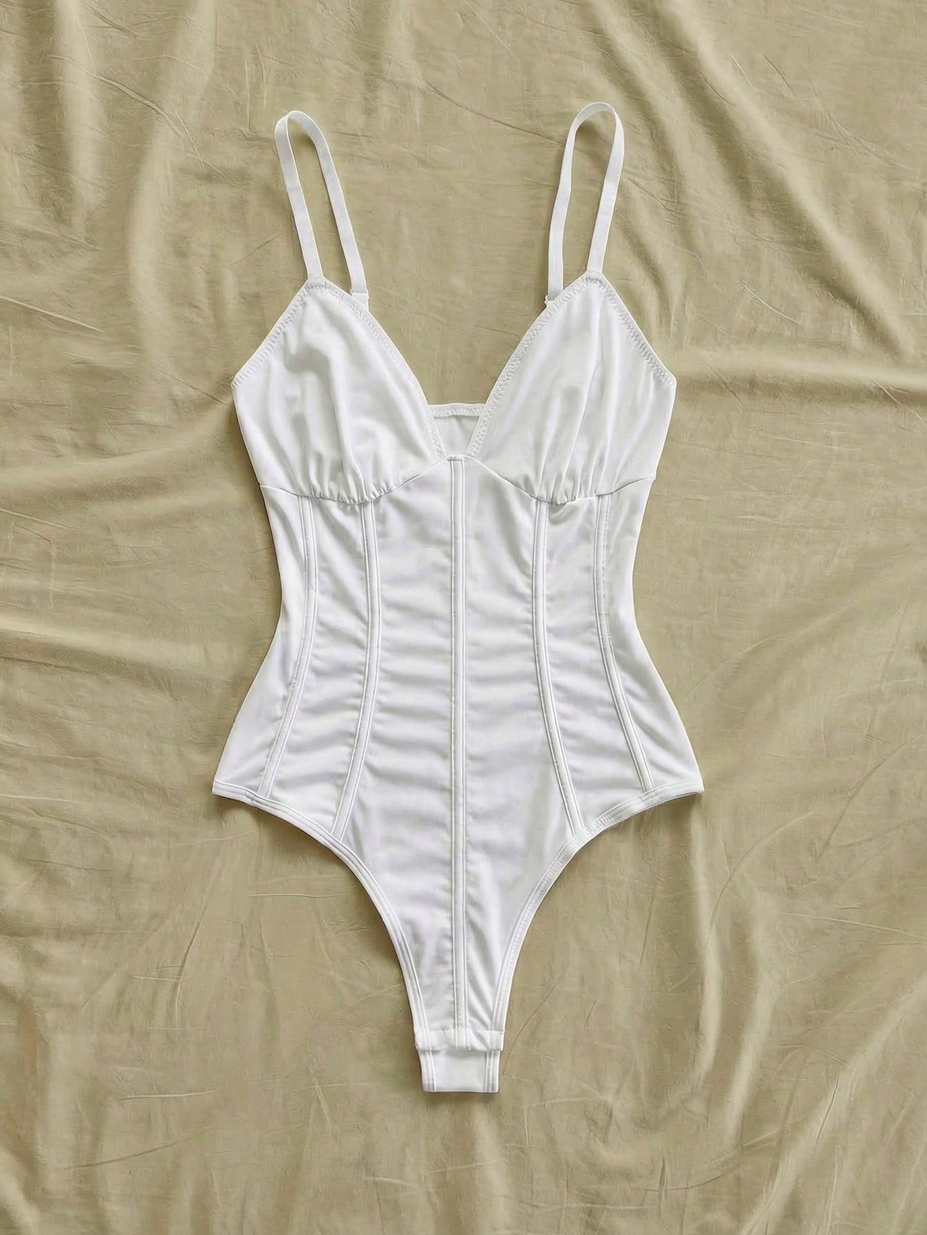 Women's Vacation Knit V-Neck Fishbone Waist Bodysuit